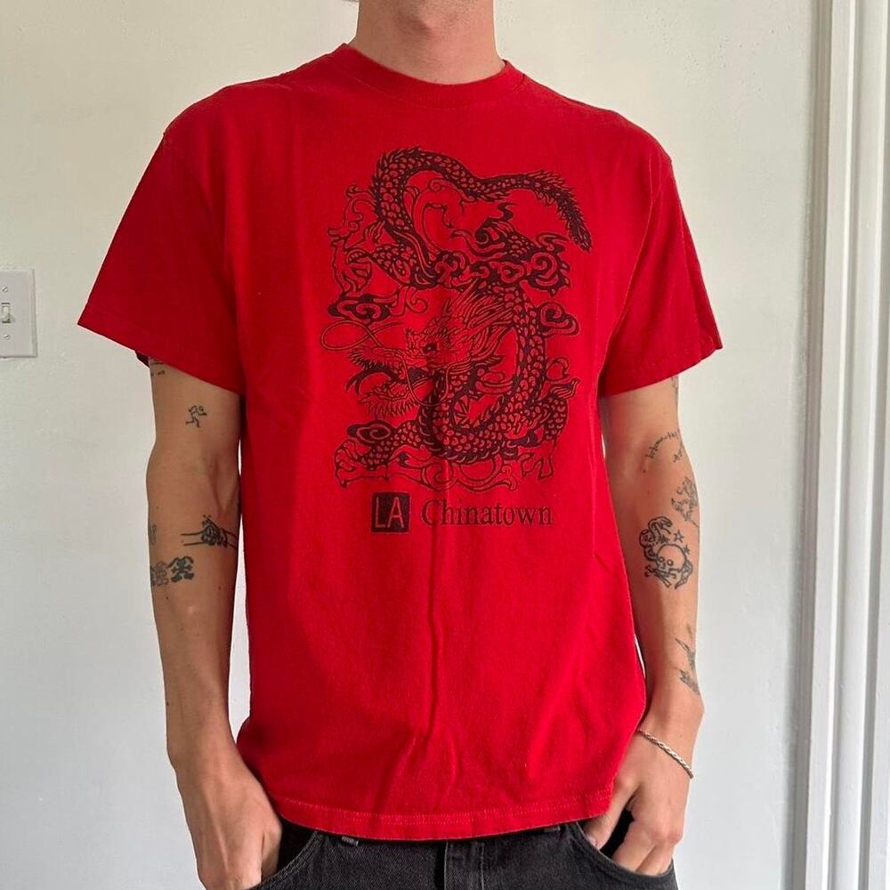 Vintage Y2K LA Chinatown Dragon Tattoo Grunge Tribal Tee SHirt